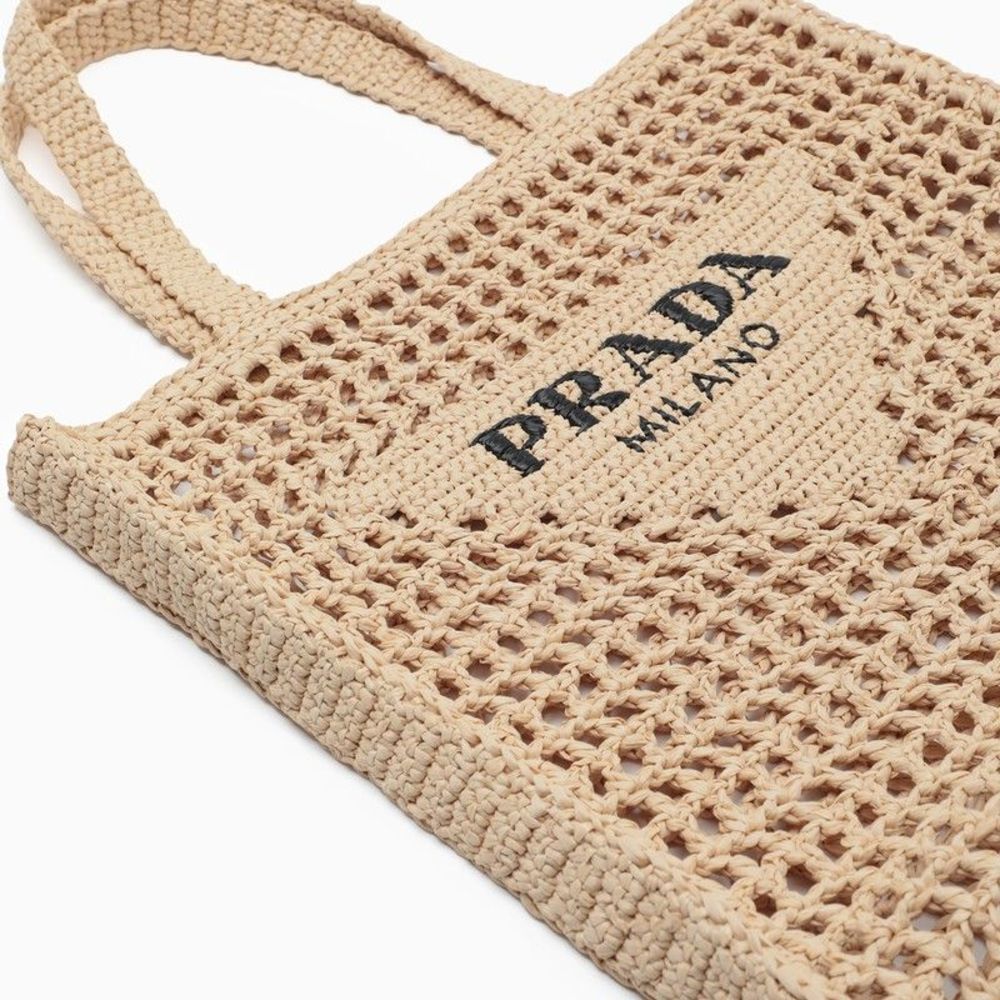 Prada Natural Logoed Crochet Tote Bag - Picture 5 of 5